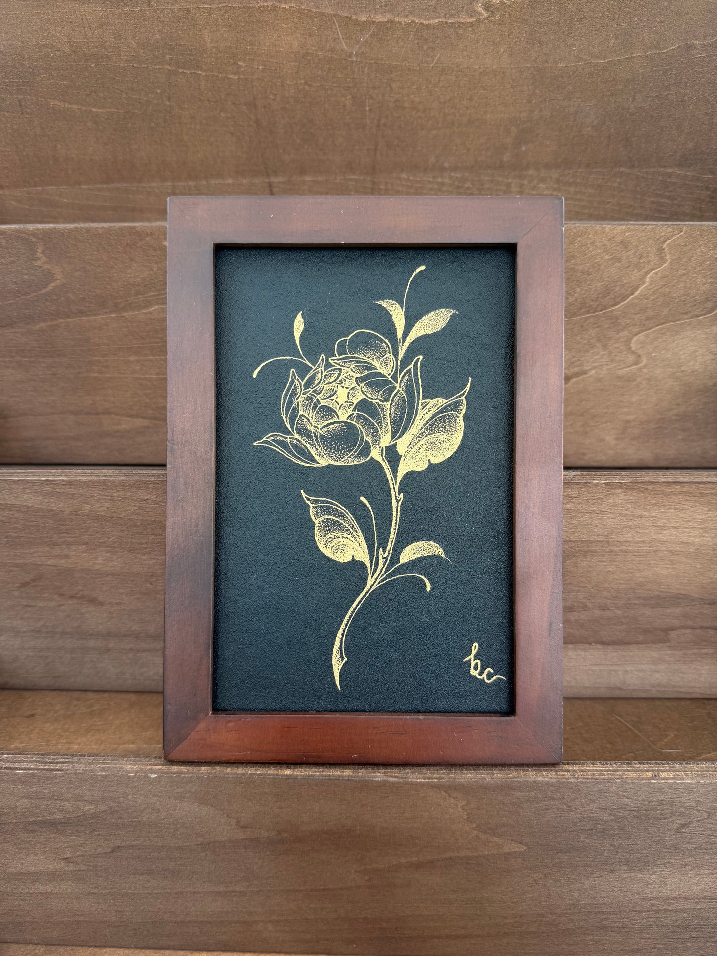 Framed Genuine Leather Peony