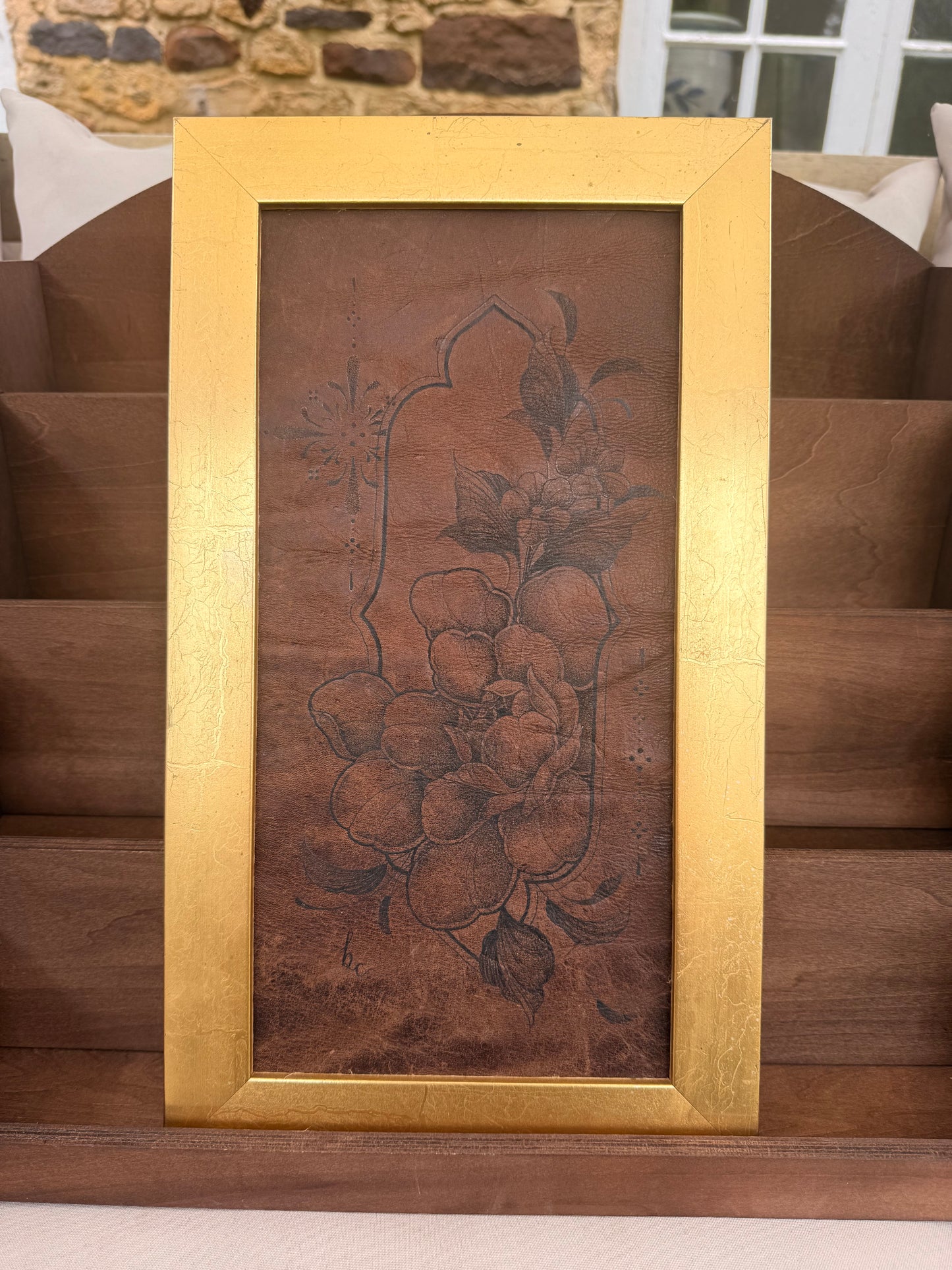 Framed Peony & Ornamental Leather