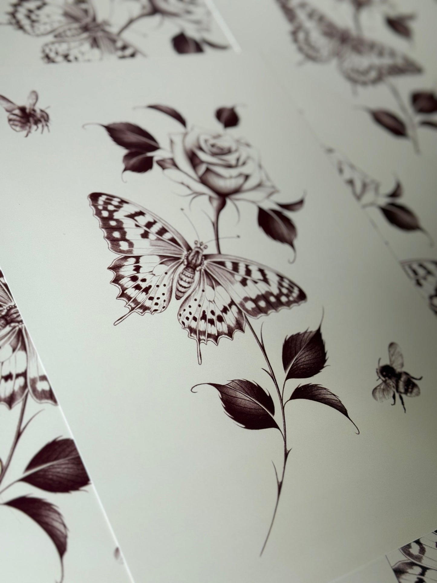 Butterfly, Rose & Bumblebee A4 Art Print