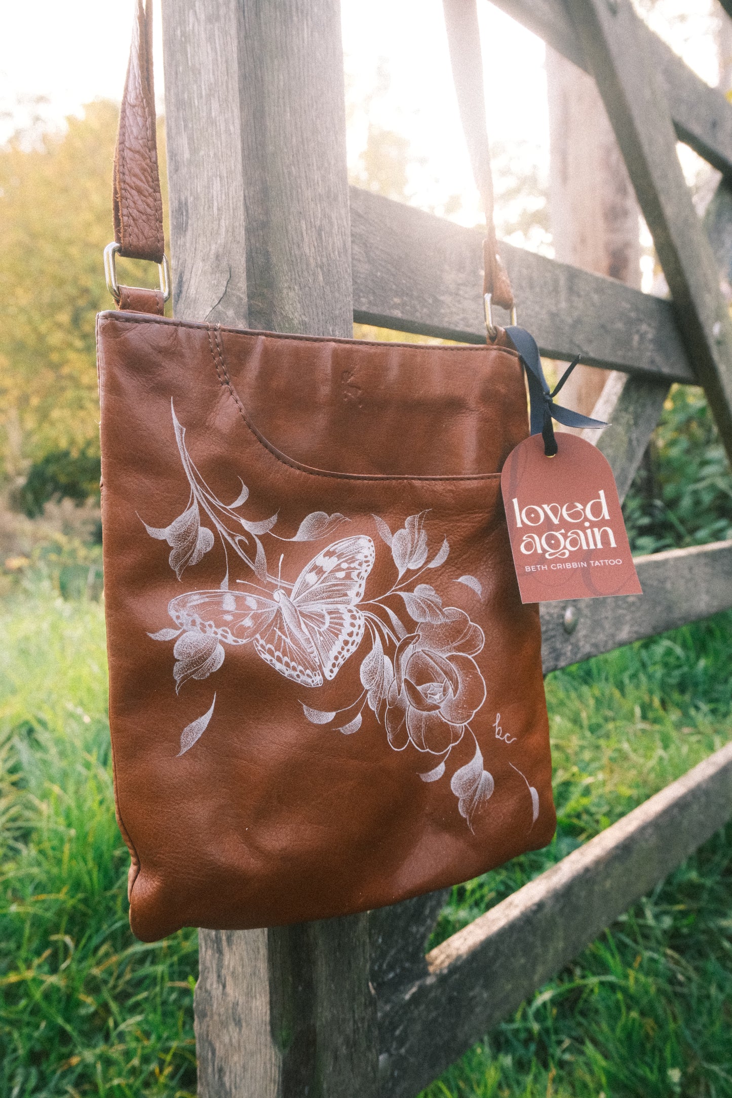 Butterfly & Peony Crossbody Bag *Genuine Leather*