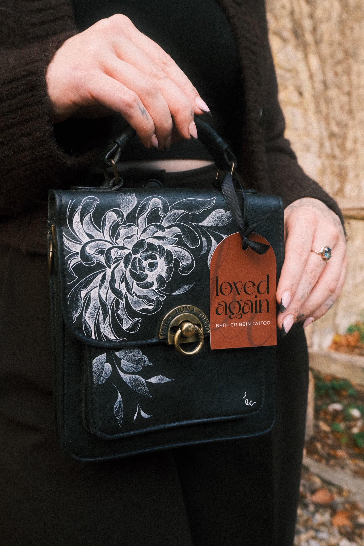 Chrysanthemum Black Bag *Genuine Leather*