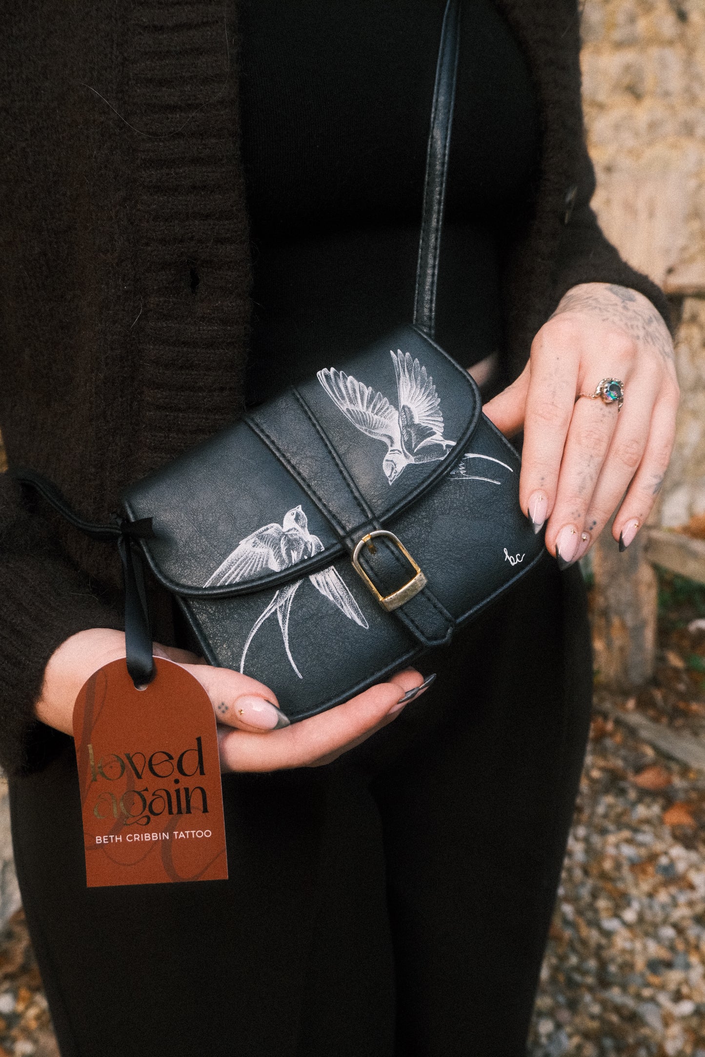 Swallows Black Crossbody Bag