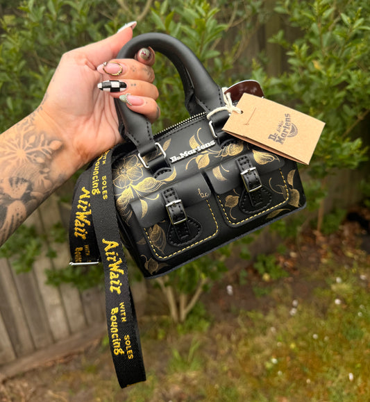 Tattooed Floral Dr Marten Mini Top Handle Genuine Leather Bag