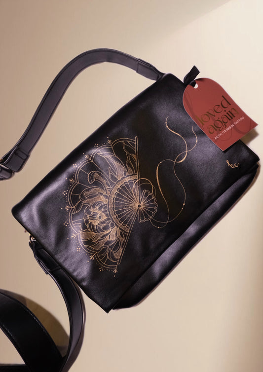 Black Fan & Chrysanthemum Crossbody Bag