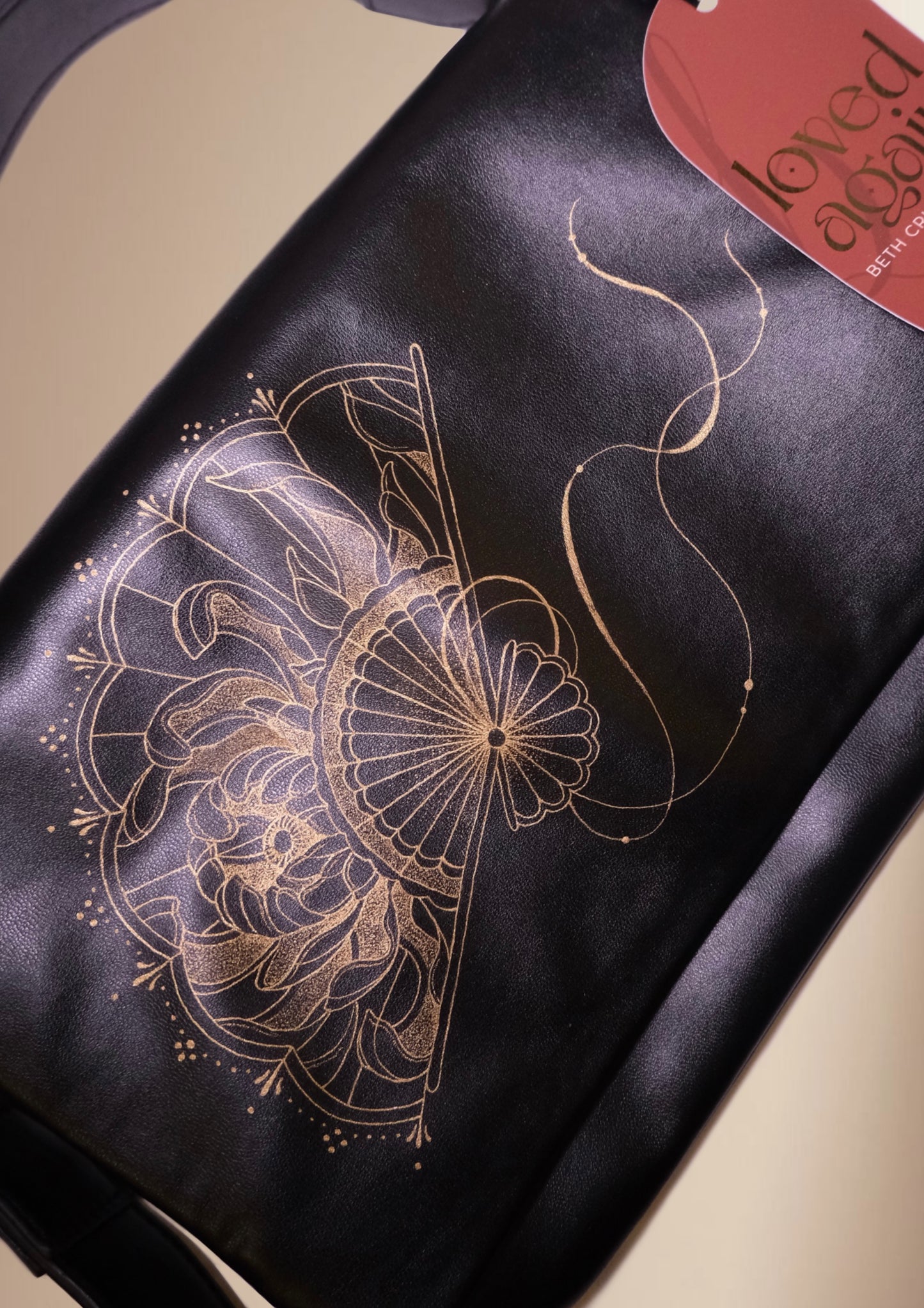 Black Fan & Chrysanthemum Crossbody Bag