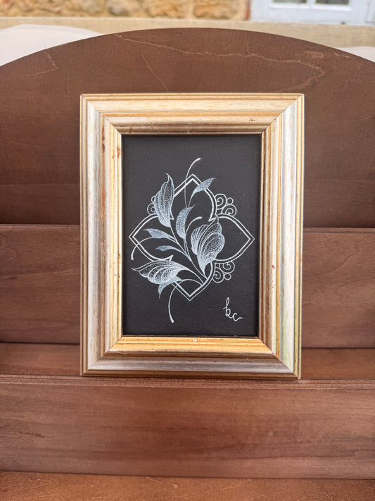 Framed Genuine Leather Ornamental  & Vines