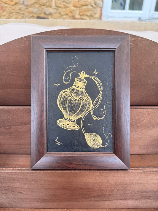 Framed Genuine Leather Vintage Perfume Bottle