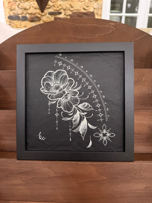 Framed Faux Leather Anemone & Ornamental