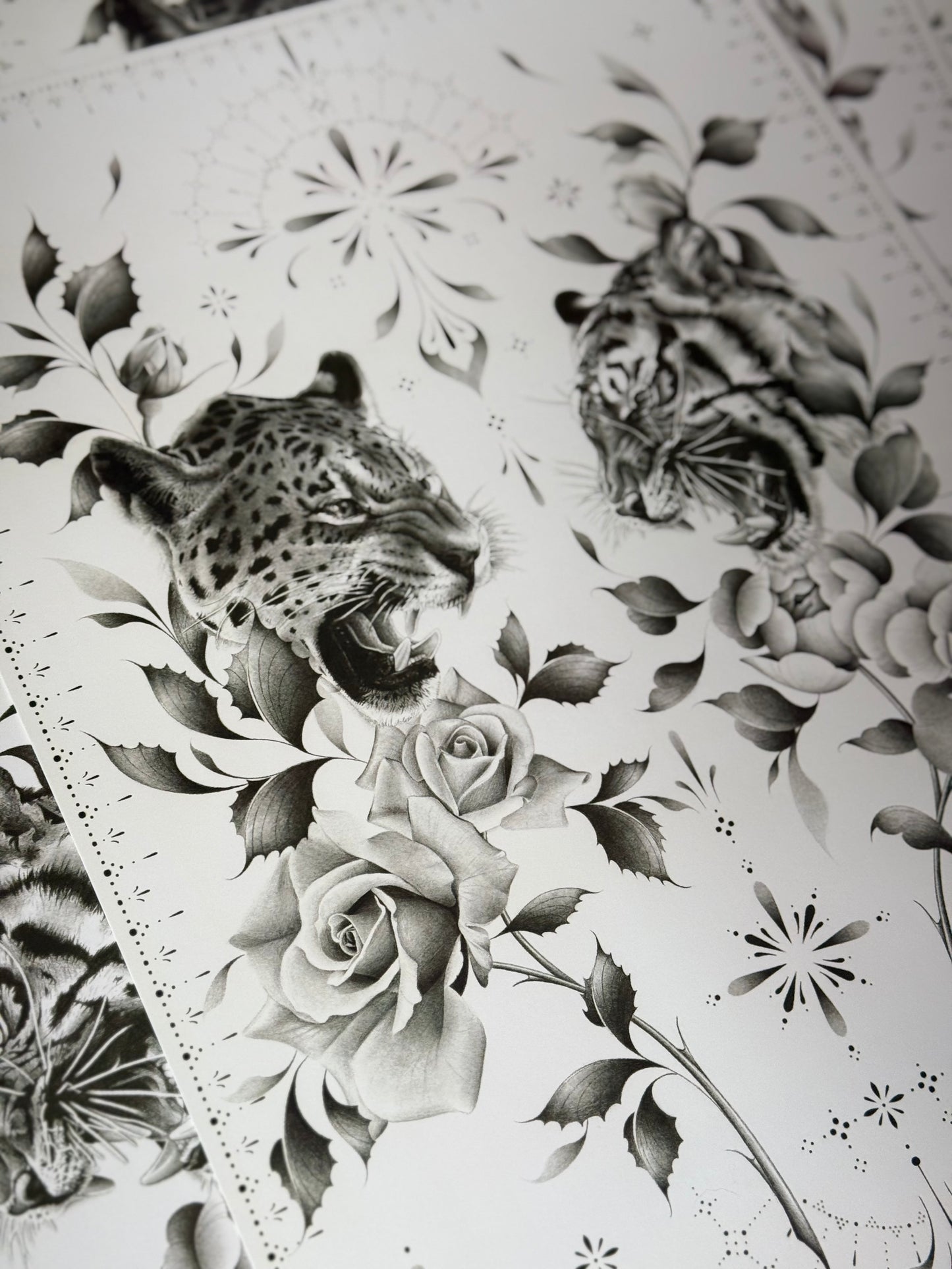 Leopard & Tiger Floral/Ornamental A3 Print