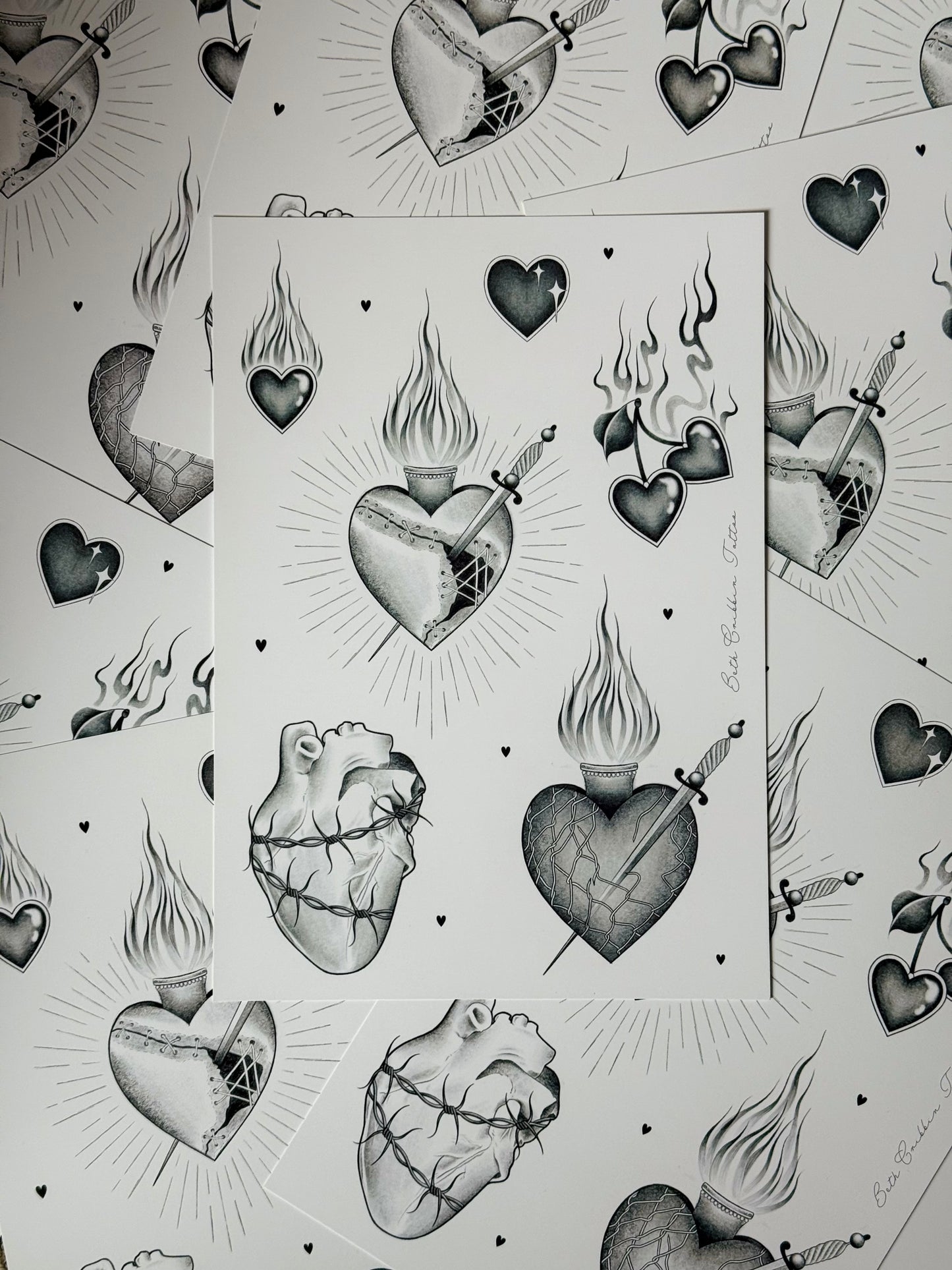 Hearts Flash Sheet A4 Art Print