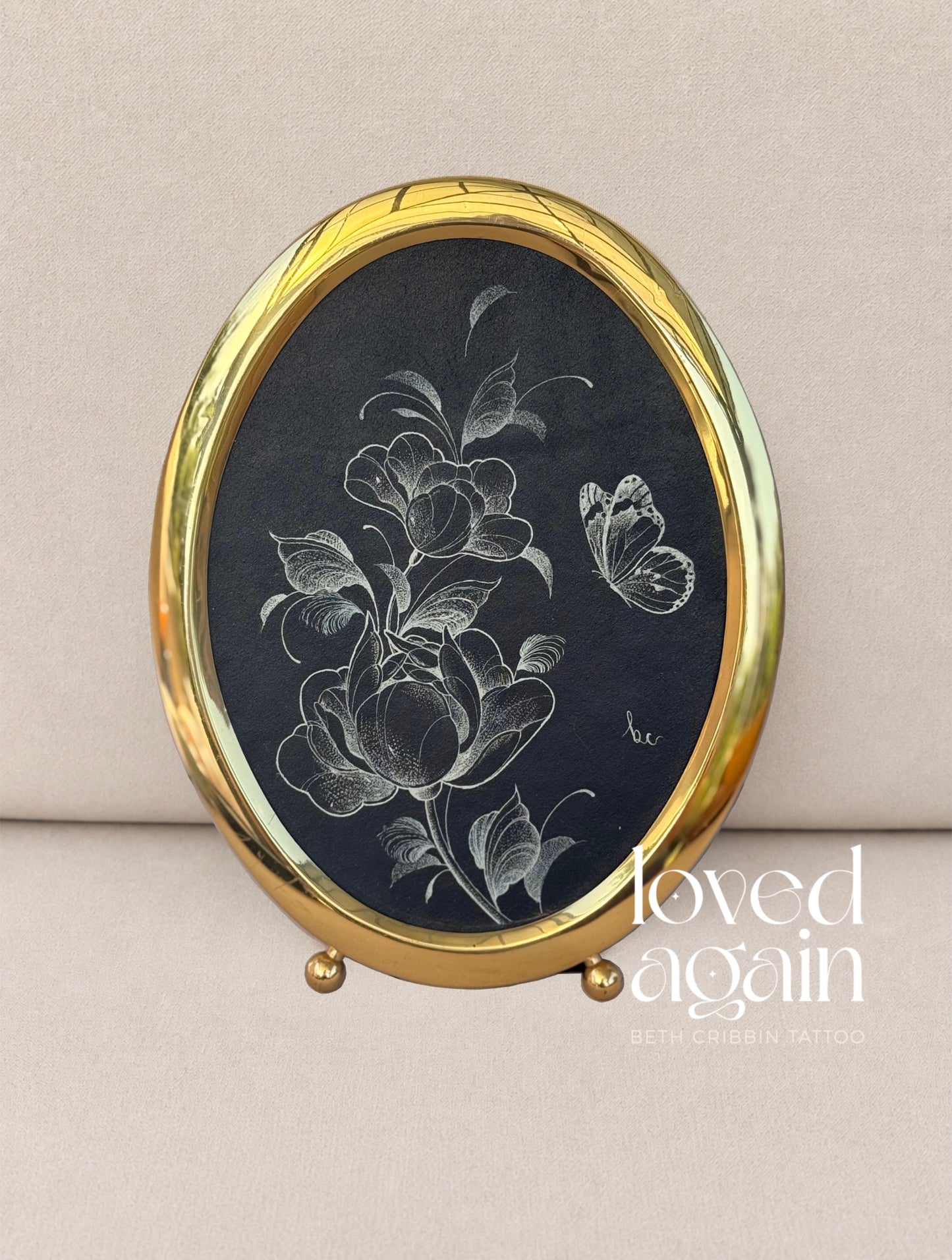Framed Peonies & Butterfly
