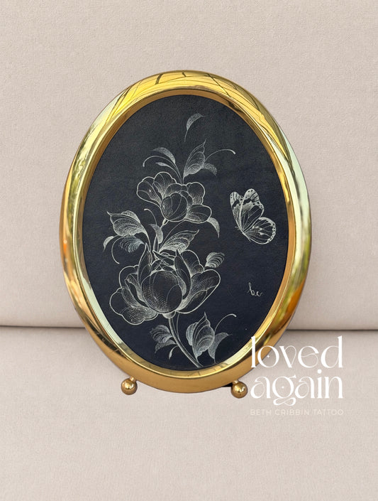Framed Peonies & Butterfly