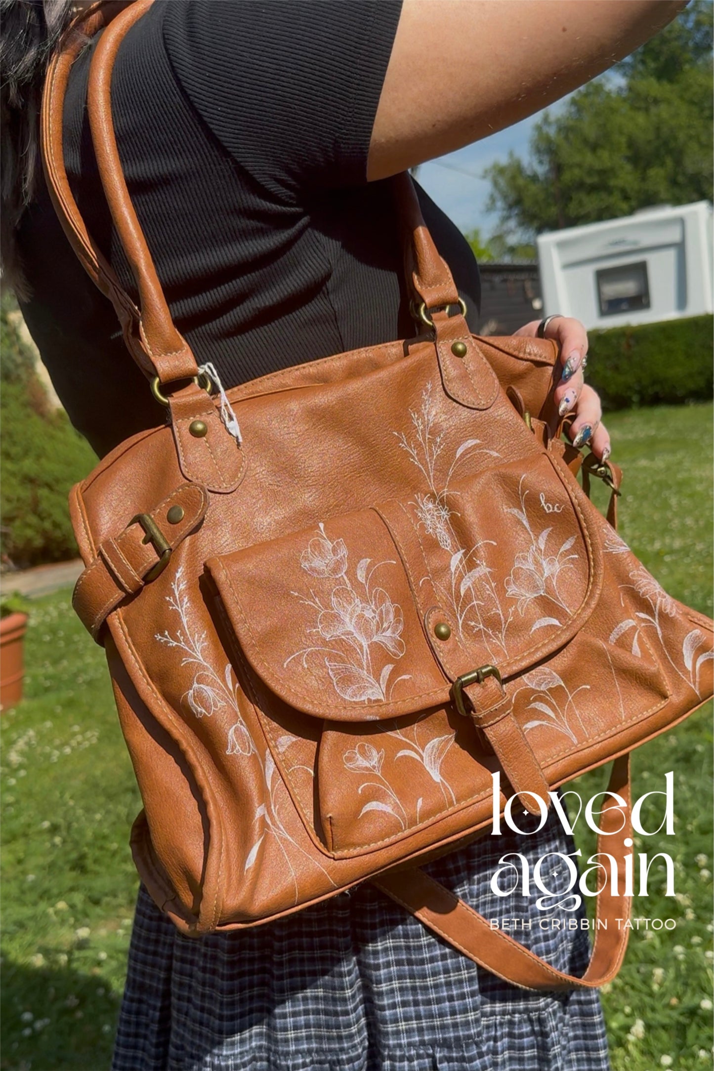 Large Brown bag with Wildflowers design