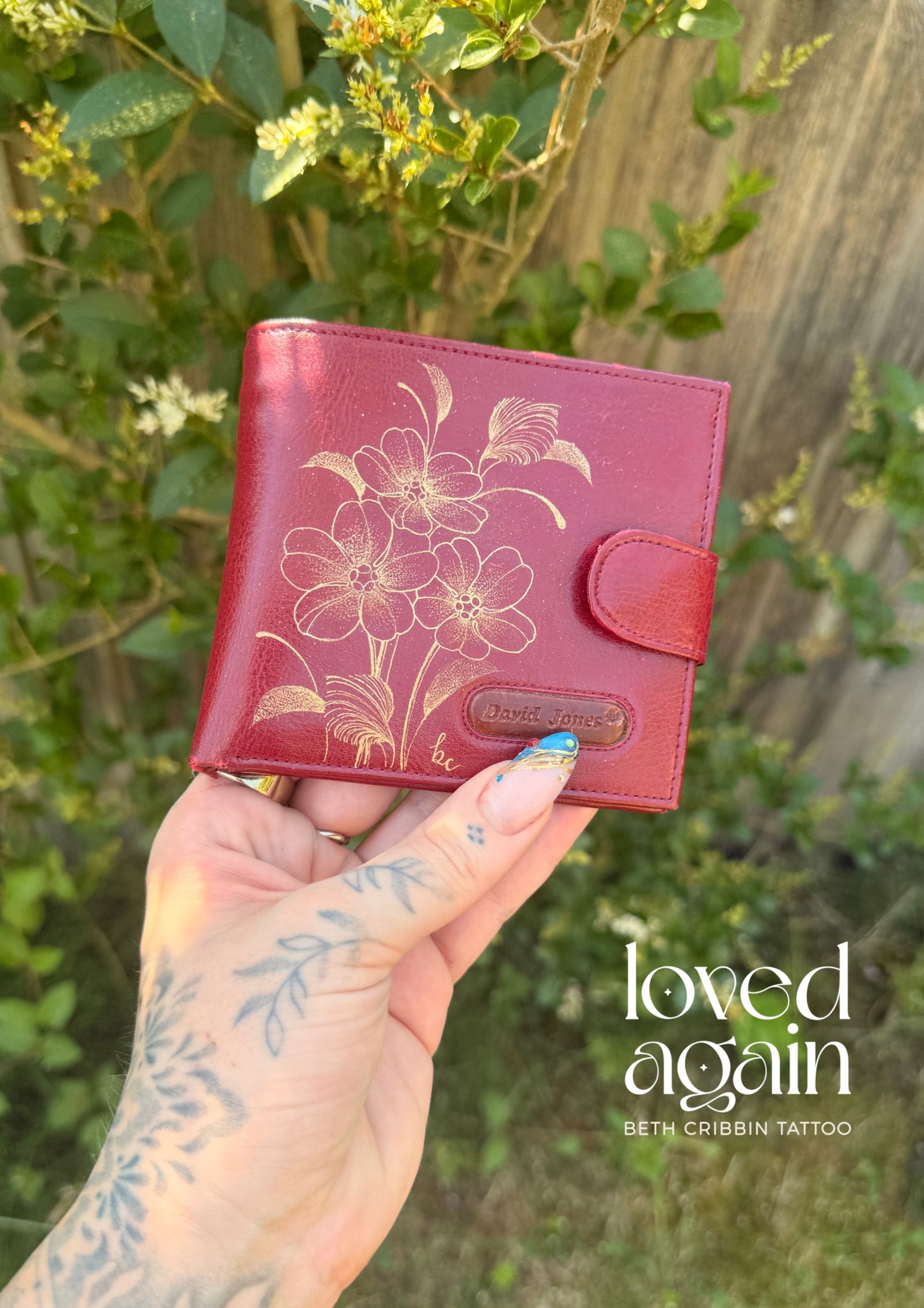 Red Wallet with Forget-me-not Florals