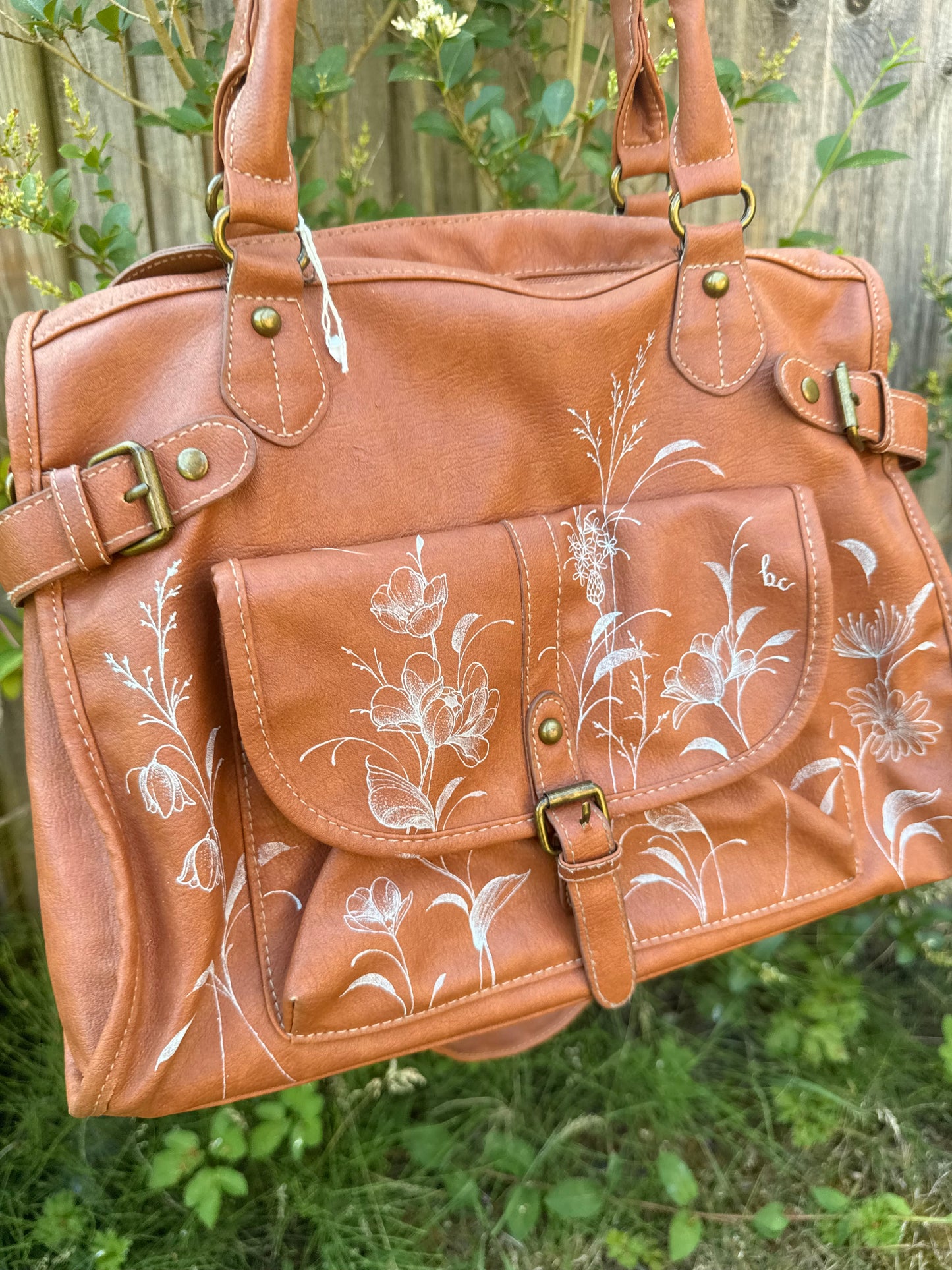 Large Brown bag with Wildflowers design