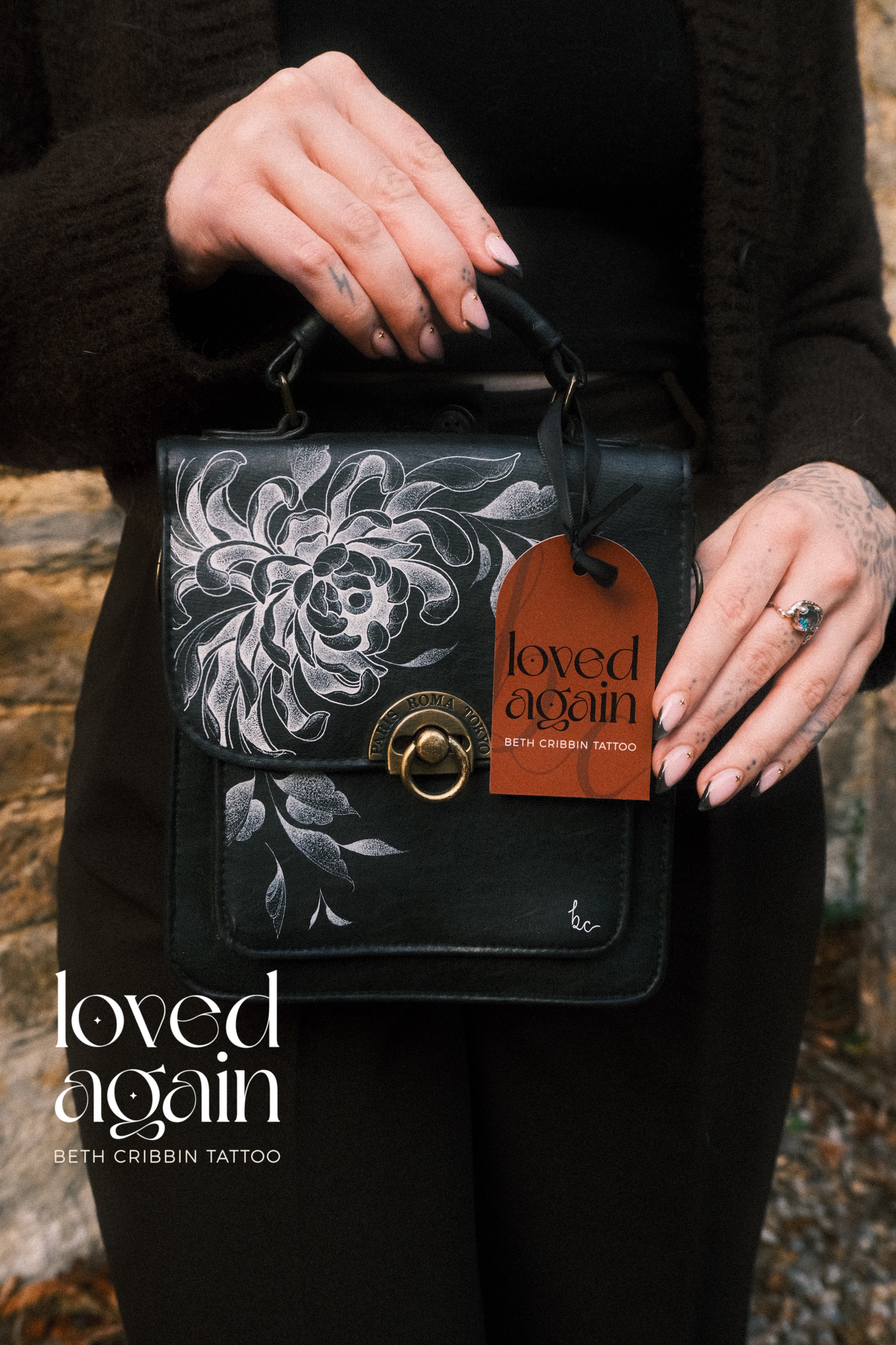 Chrysanthemum Black Bag *Genuine Leather*