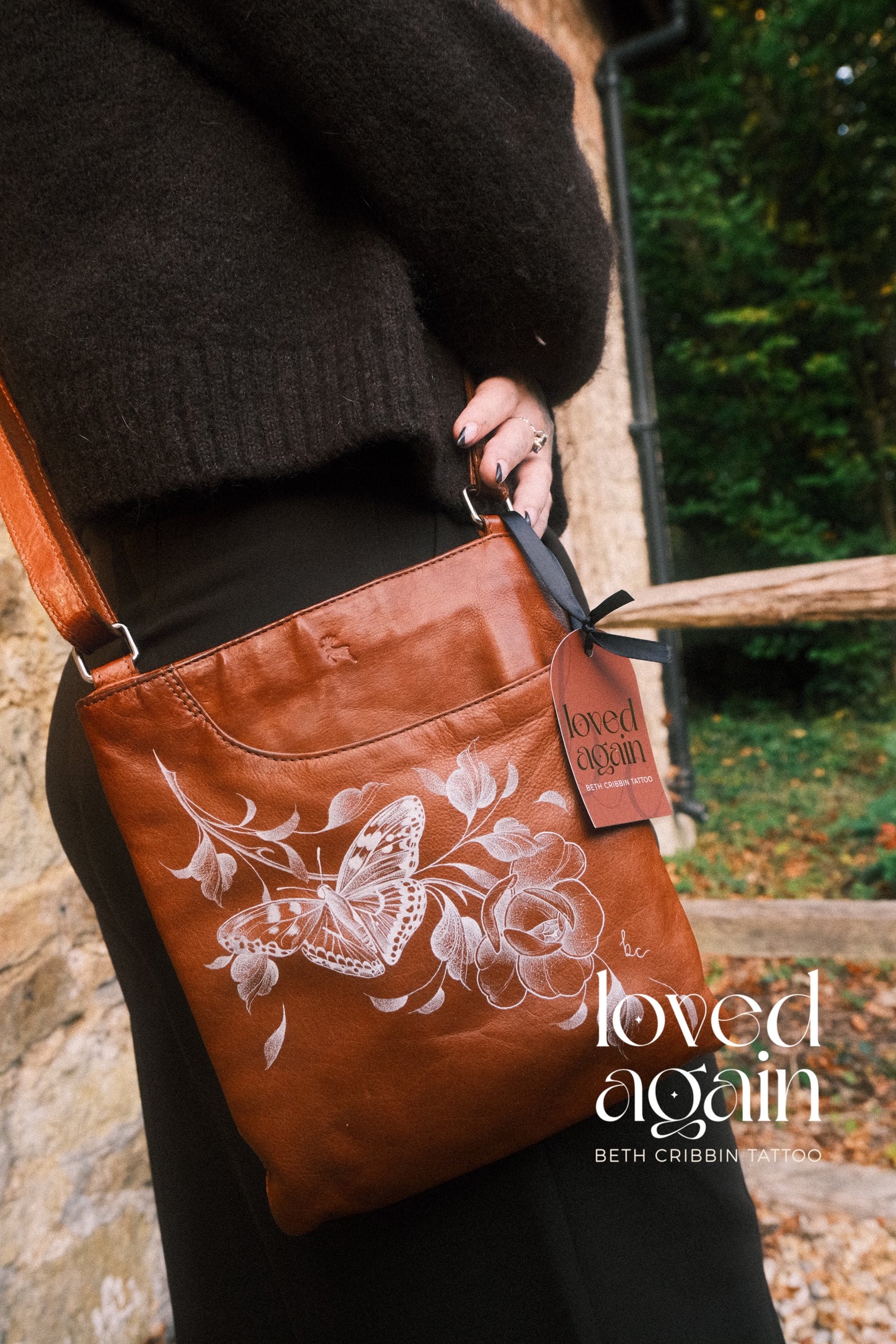 Butterfly & Peony Crossbody Bag *Genuine Leather*